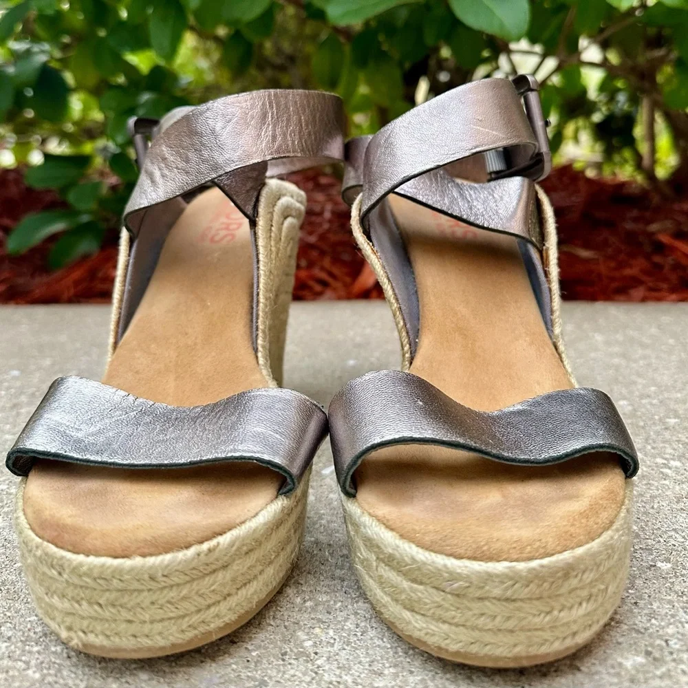 Vintage Michael Kors Metallic Leather Espadrille Wedge Sandals Size 10